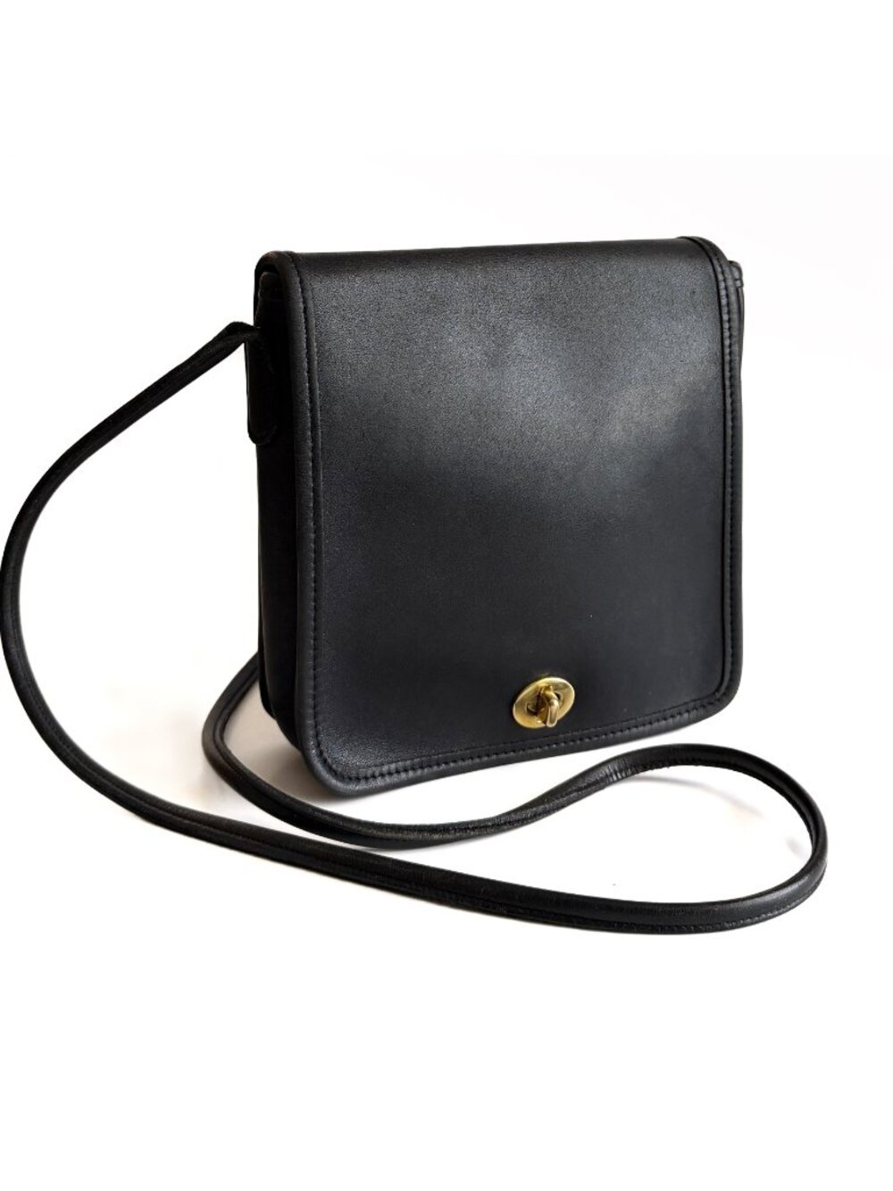 Vintage Coach 9620 Compact Pouch Crossbody Bag Black Leather USA pre-1994